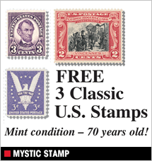 Mystic Stamp - Free 3 Classic U.S. Stamps